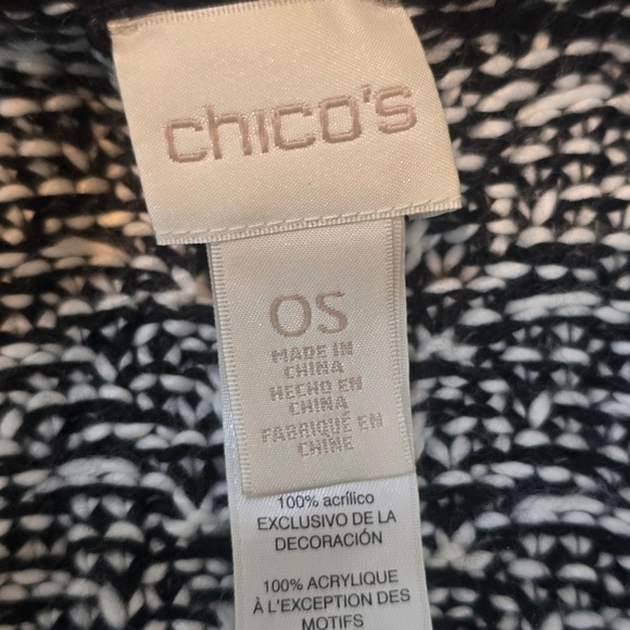 Chicos Open Front Knit Cardigan Sweater Jacket Gold Accents Black White OS - Picture 5 of 14